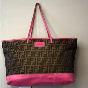 FENDI Zucca Brown & Pink Canvas tote bag